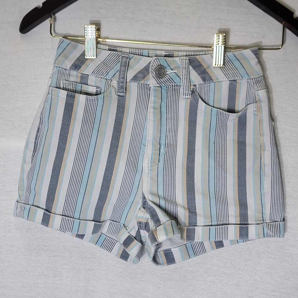 So Clothing Junior Women's Multicolored Stripe Denim Shorts Curvy Size 0/24w
